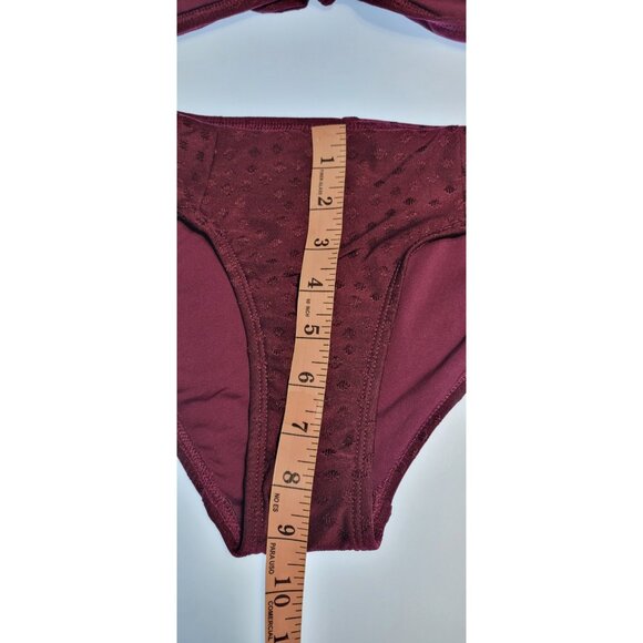 Robin Piccone Bikini Swim Top M Color Burgandy Bottom Mid Rise Floral Sz M - Picture 7 of 9